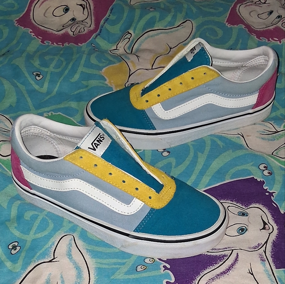 Vans Old Skool Colorful Sneakers Skateboard Shoes Blue Pink Yellow